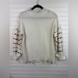 Joseph A women’s creamy white sweater with colored sleeve stitching. Size S.